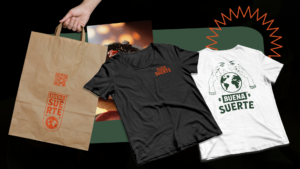 Mexican restaurant Branding for Buena Suerte Mexican restaurant - paper bag, and t-shirts